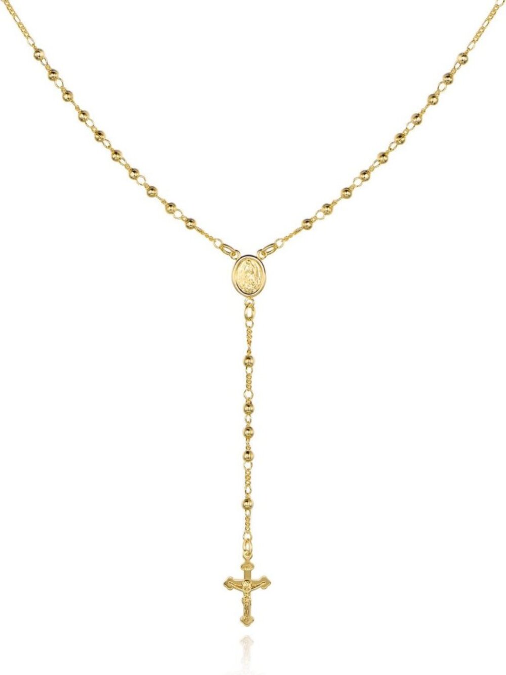 18K Gold Plated Virgin Mary Rosary Bead Cross Necklace - Elegant Religious